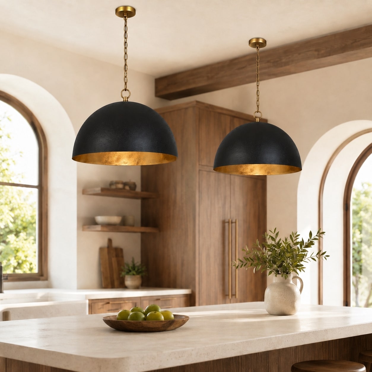Modern Farmhouse 1-Light Black Gold Pendant Light Fixture for Kitchen Dining Room - 17.7 " × 10.6 "