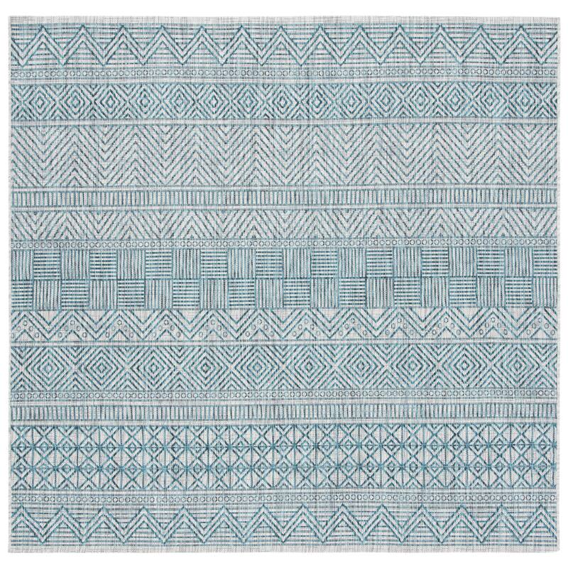 SAFAVIEH Courtyard Rozenn Indoor/ Outdoor Waterproof Patio Backyard Rug - 6'7" Square - Grey/Teal