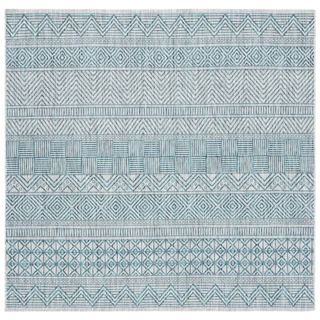 SAFAVIEH Courtyard Zorana Indoor/ Outdoor Waterproof Patio Backyard Rug - 6'7" x 6'7" Square - Grey/Teal