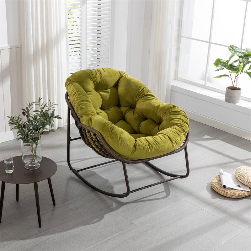 Outdoor Rattan Rocker Chair with Padded Cushion