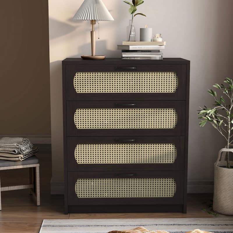 DH BASIC Tropical Espresso Faux Rattan Webbed 4-Drawer Mini Chest by Denhour