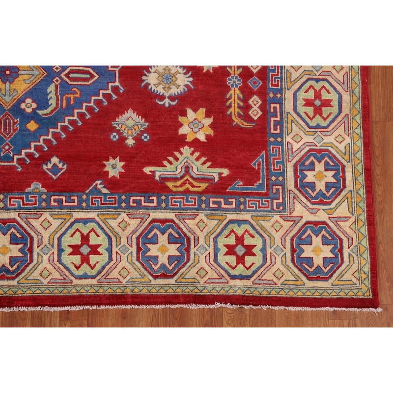 Red Geometric Kazak Rug Handmade Wool Carpet - 7'10"x 9'6"