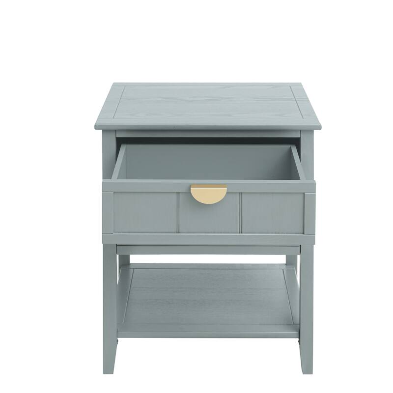 2 Drawer Side table with Bottom Open Shelf and Semi-circular Handle