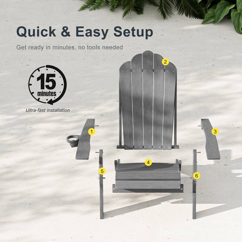 HDPE All-Weather Folding Adirondack Chair with Cup Holder