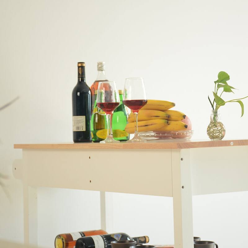 Simple Design Kitchen Cart with Two Lockable Wheels, Rubber Wood Top
