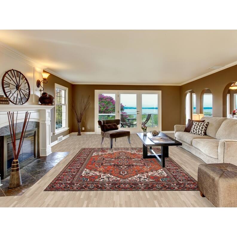 Hand Knotted Oriental 100% Wool Carpet Traditional Medallion Red Heriz Area Rug - 10' 7'' X 7' 2''