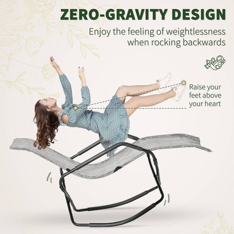 Foldable Outdoor Rocking Lounge Chair Portable Sun Lounger with Armrests and Breathable Mesh for Beach Patio Poolside