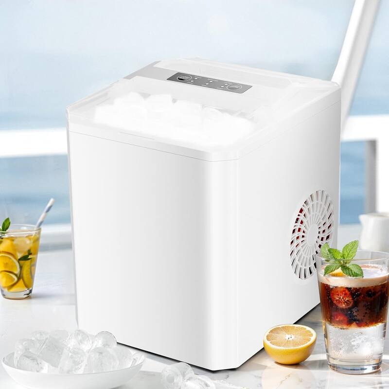 Ice Maker Countertop, 9 Cubes in 6 Mins, 2 Sizes Bullet Cubes Makers with Ice Scoop, Basket - 10.6"D x 8.9"W x 11.4"H - White