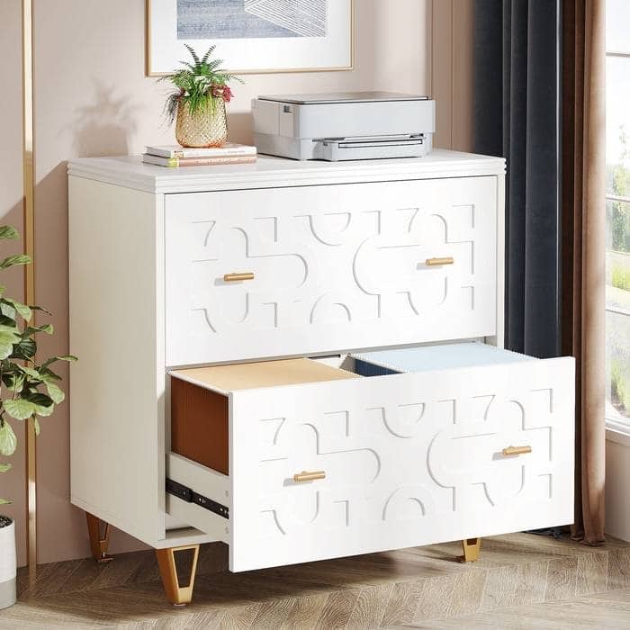 Engineered Wood Filing Cabinet with Iron Legs and 2 Drawers
