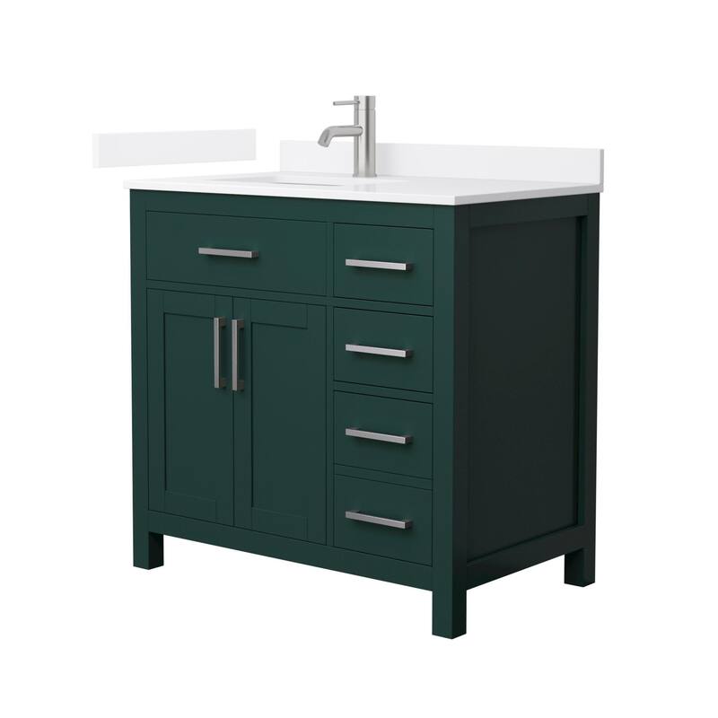 Wyndham Collection WCG2424-36S-QTZ-UNSMXX Beckett 36" Free Standing - Green / White Quartz Top / Brushed Nickel Hardware