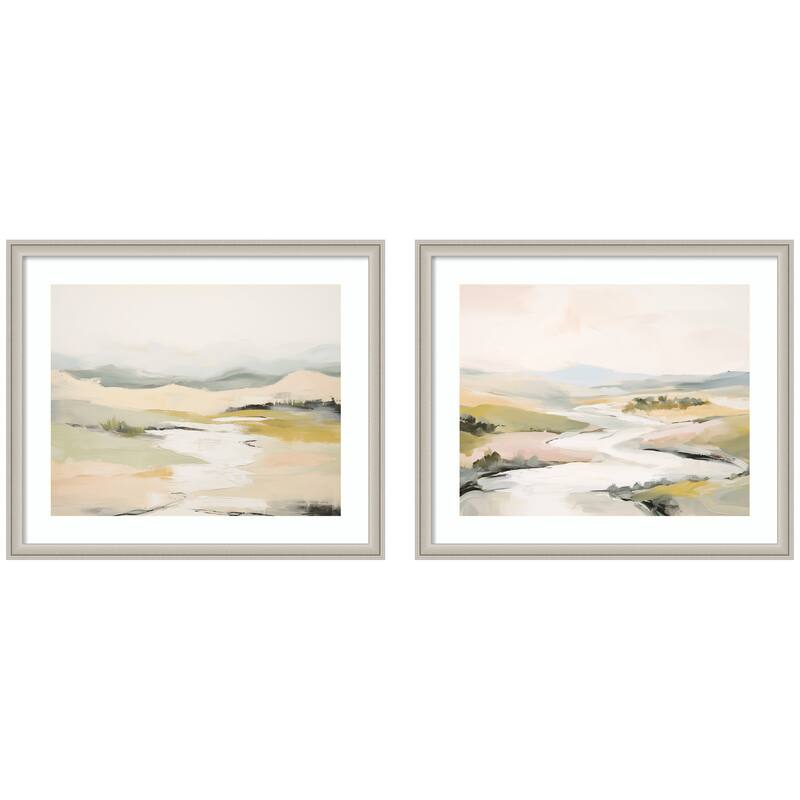 Kate and Laurel Tranquil Landscape No. 1 & No. 2 2 Piece Framed Wall Art Print Set by Amy Lighthall - 2 Piece Set 21x25 - Silver
