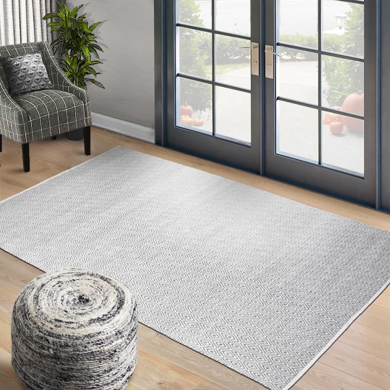 Hand Woven Chloe Design Diamond Flat Weave Wool Traditional Oriental Area Rug