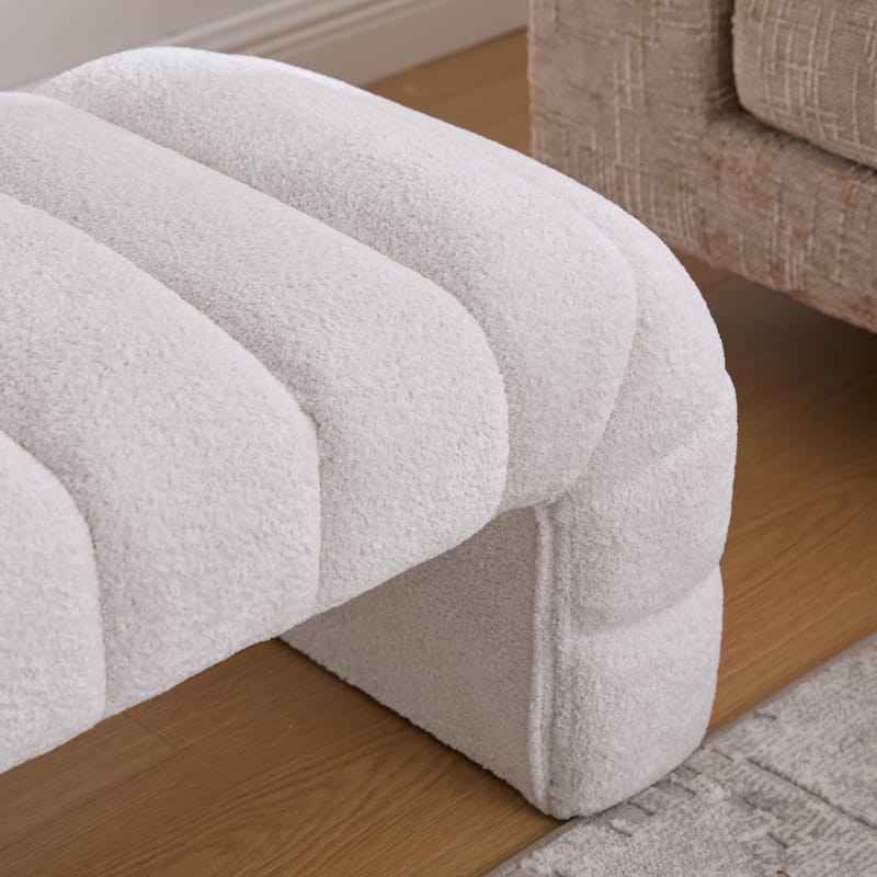 69.7" W Modern Chenille Bedroom Entryway Bench with Wood Legs