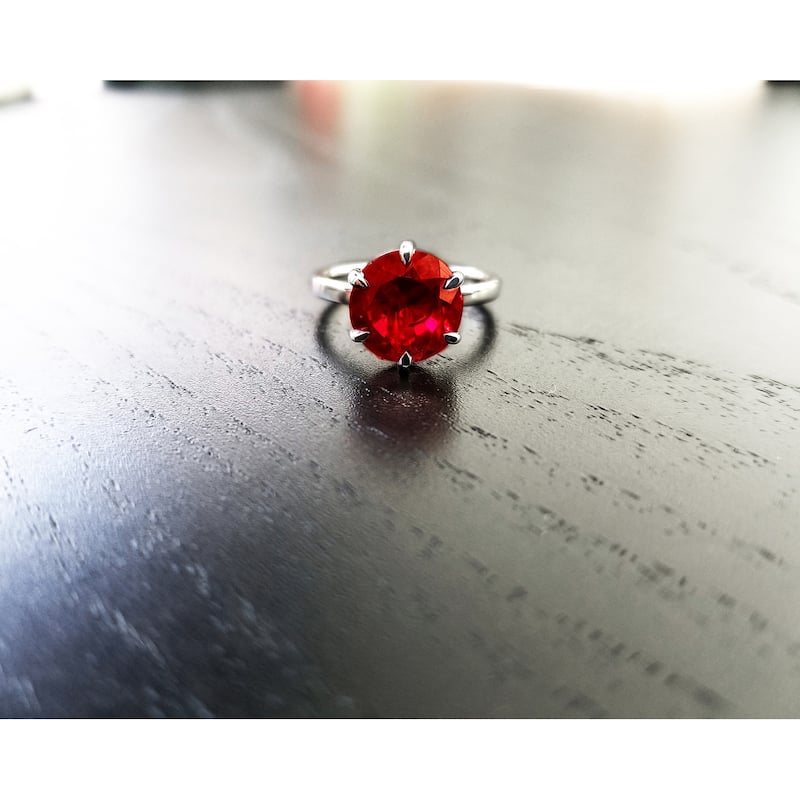 Kobelli 10 mm Red Ruby Solid 14k Gold 6-Prong Solitaire Precious Gemstone Ring