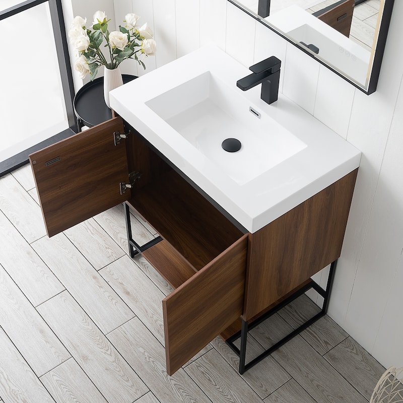 Freestanding Bathroom Vanity Set with Open Shelf & Acrylic Sink