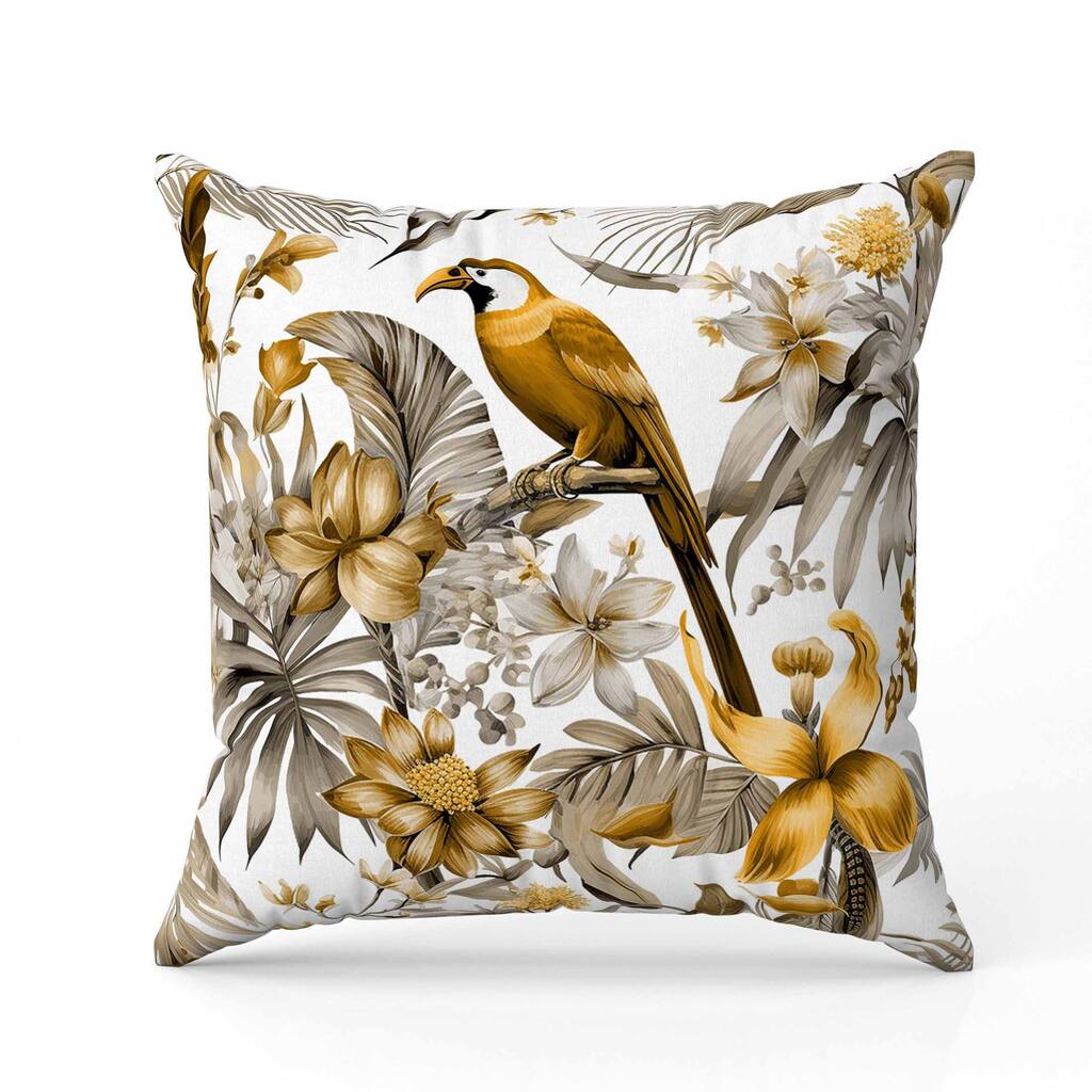 Leafy Lyricist Faux Suede Reversible Throw Pillow White and Gold