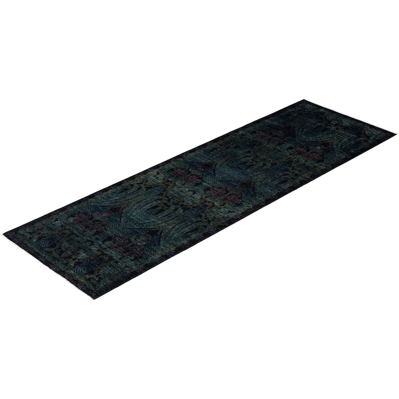 Overdyed One-of-a-Kind Hand-Knotted Runner Rug - Black - 2' 6" x 7' 10"