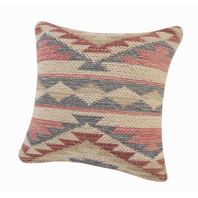 18" Pink and Gray Eclectic Southwestern Square Throw Pillow