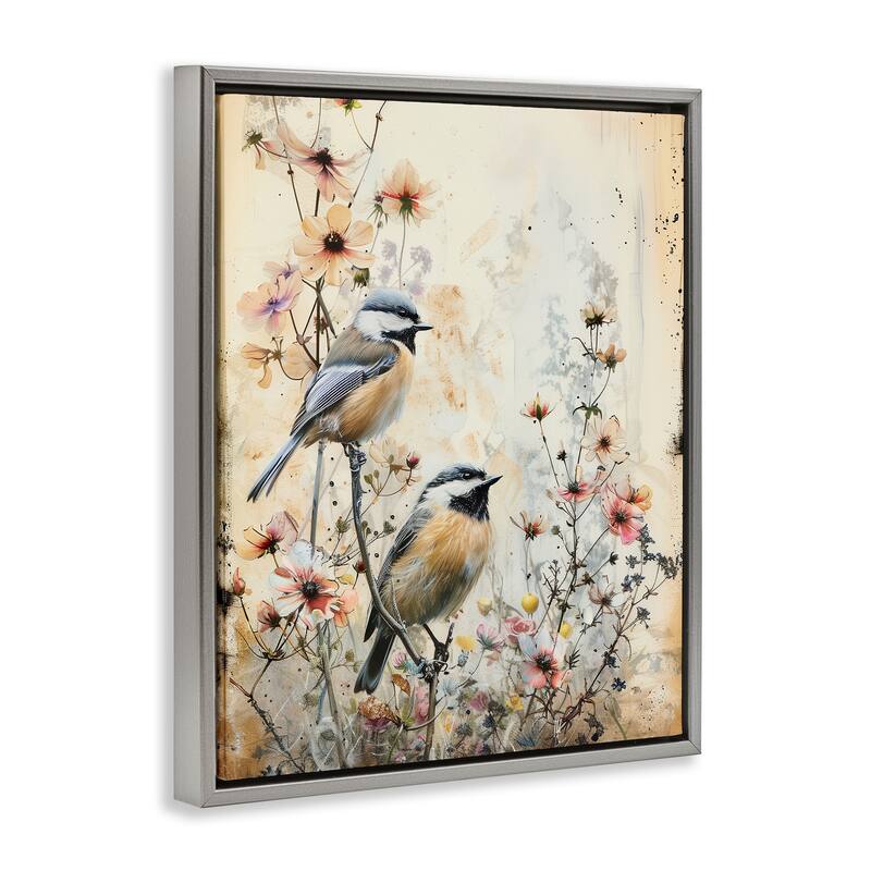 Stupell Sparrows Perched on Florals Framed Floater Canvas Wall Art Design By Arlington Prints