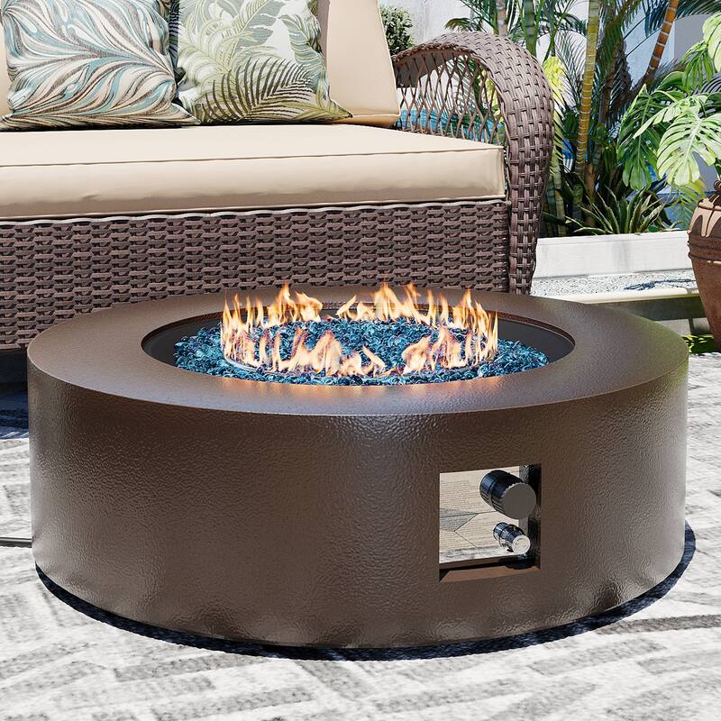 Patio Watcher Outdoor 42in. Iron Fire Pit Table with Propane Tank Cover