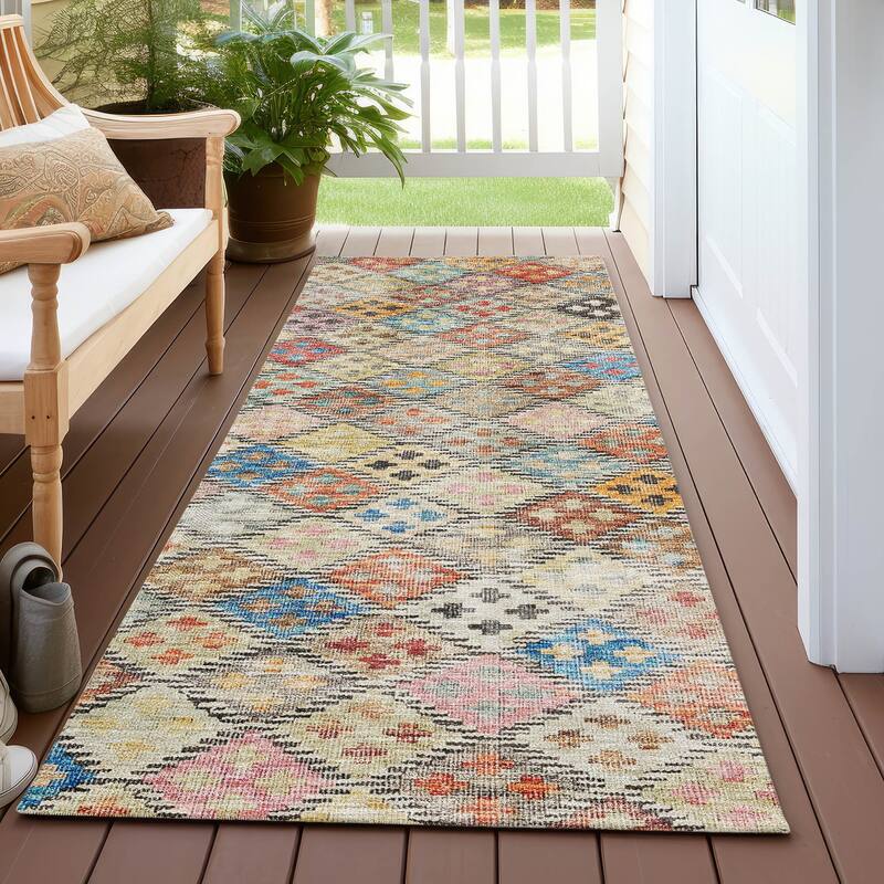 Machine Washable Indoor/ Outdoor Boho Modern Chantille Rug