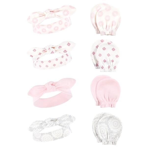 slide 1 of 1, Hudson Baby Infant Girl Cotton Headband and Scratch Mitten Set, Lace Medallion, 0-6 Months - Lace Medallion Lace Medallion - 0-6 Months