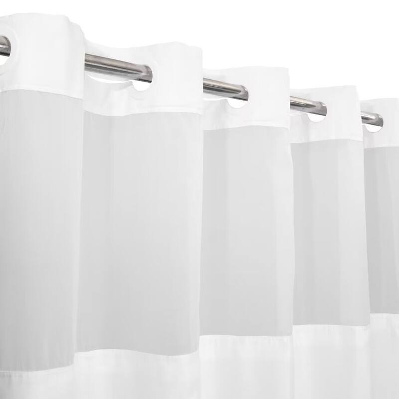 No Hook Slub Linen Texture Shower Curtain with PEVA Snap-in Liner