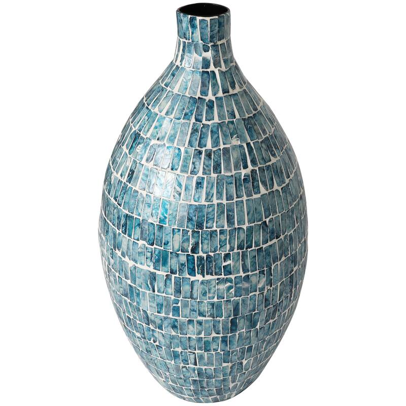 Blue Mother of Pearl Shell Handmade Mosaic Inspired Decorative Vase