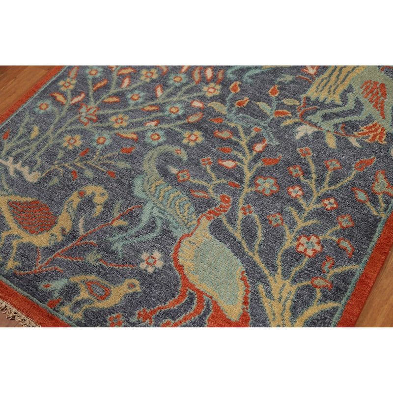 Animals Design Floral Ziegler Oriental Rug Handmade Wool Carpet - 4'1" x 5'11"