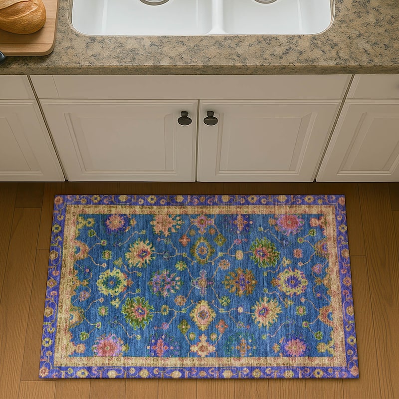 Premium Washable Super Soft Boho Traditional Mayfield Rug - Blue - 1'8" x 2'6"