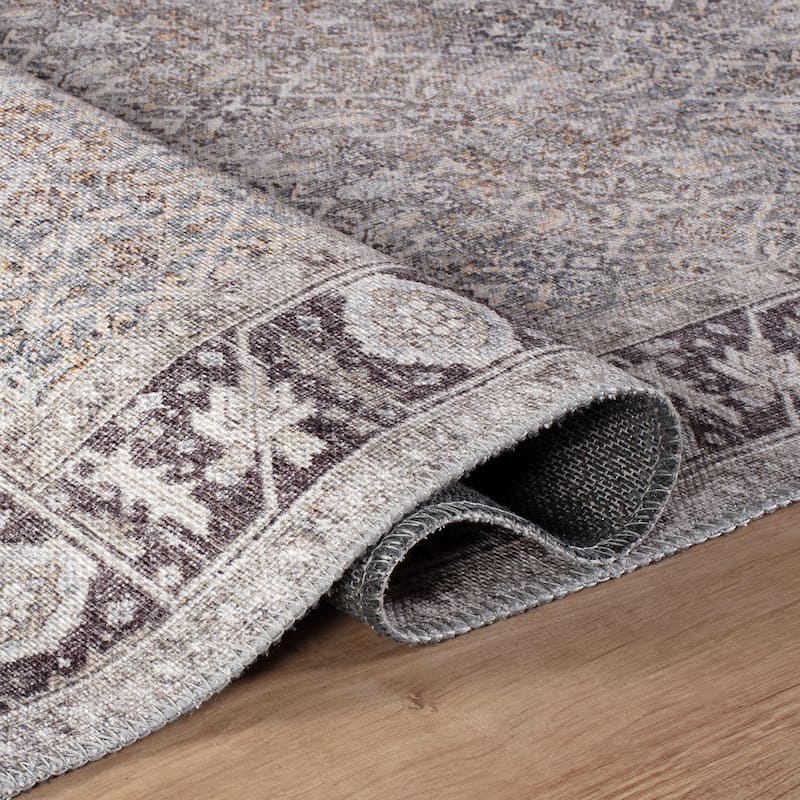 Beige Vintage Washable Rug - Low Pile, Subtle Pattern for Neutral Spaces