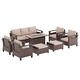 preview thumbnail 8 of 31, Bonosuki 8 Pieces Patio Sofa with Rectangle Fire Pit Table and Ottomans, All-Weather PE Rattan Wicker Sofa with Cushion, Gray