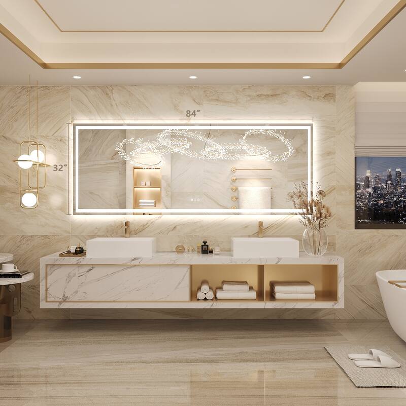 Frameless LED Front Light and Backlit 3 Colors Dimmable Anti-Fog Wall Bathroom Vanity Mirror