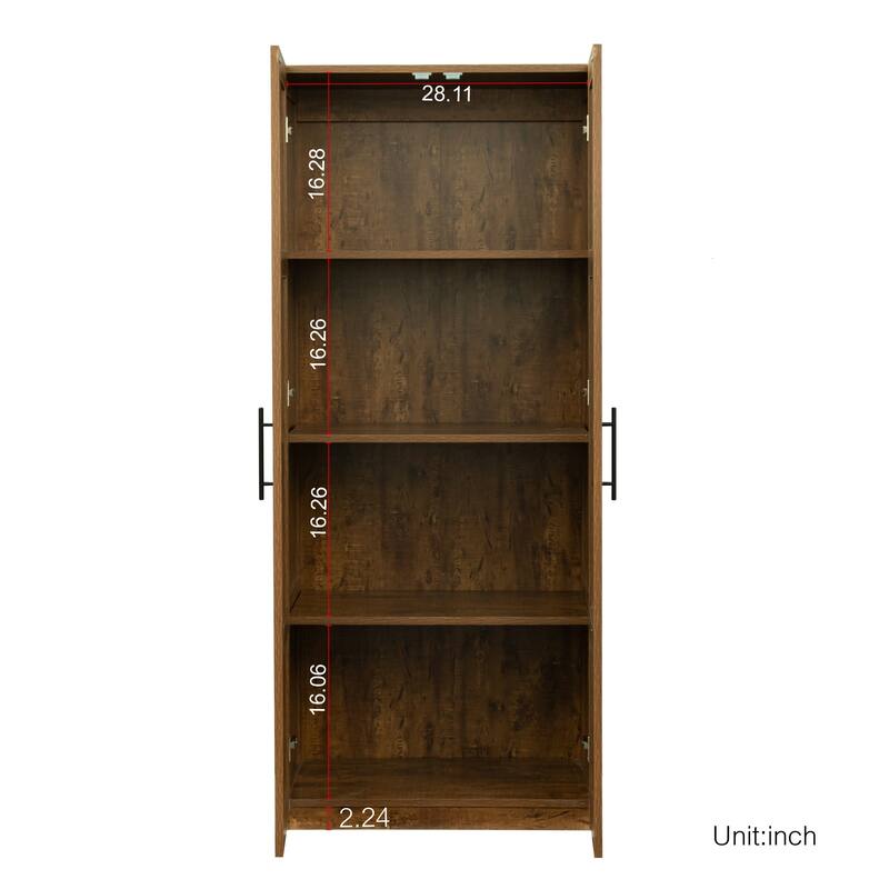 Wood High Wardrobe Cabinet with 4 Storage Spaces and 2 Doors