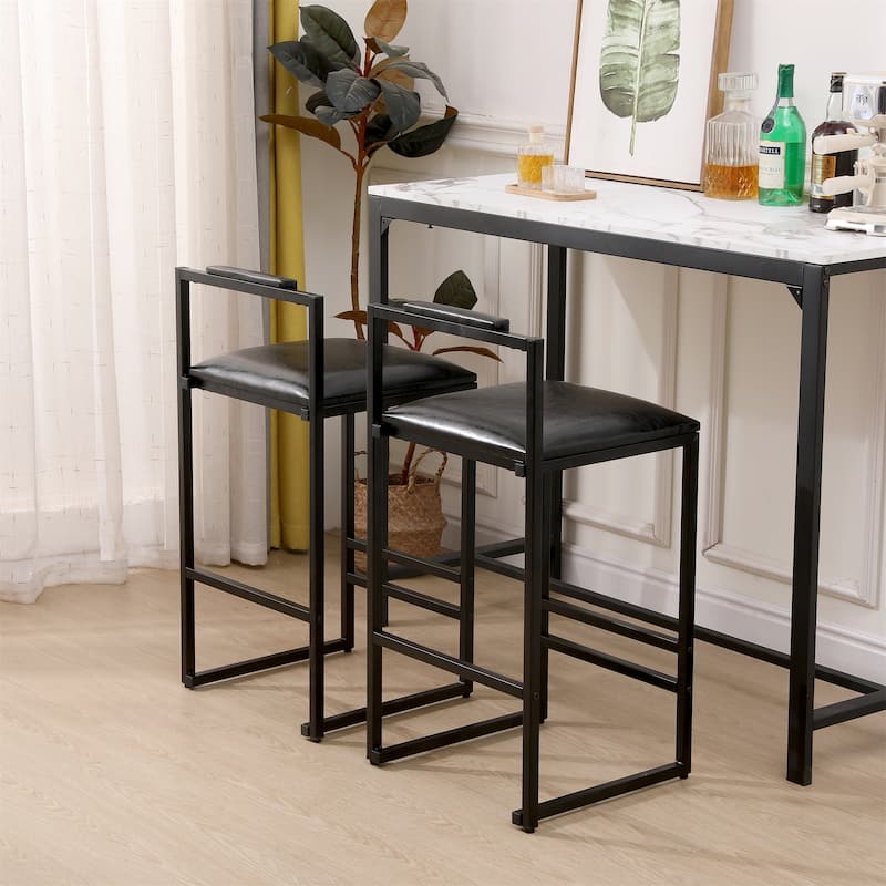 Bar Stool with Backrest Set of 2 Counter Height PU Leather Upholstered Bar Chairs with Footrest