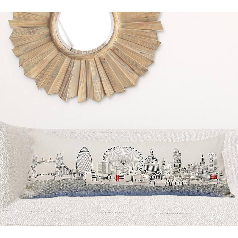 35" White London Daylight Skyline Lumbar Decorative Pillow