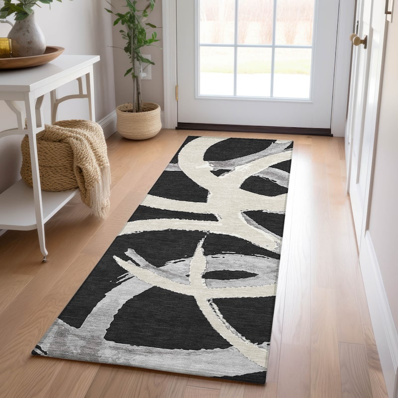 Machine Washable Indoor/ Outdoor Abstract Contemporary Chantille Rug