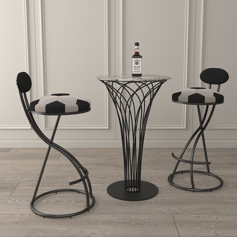 Upholstered S-shaped Barstools Set of 2 Velvet Counter Bar Stools Football Print Round Dining Stool