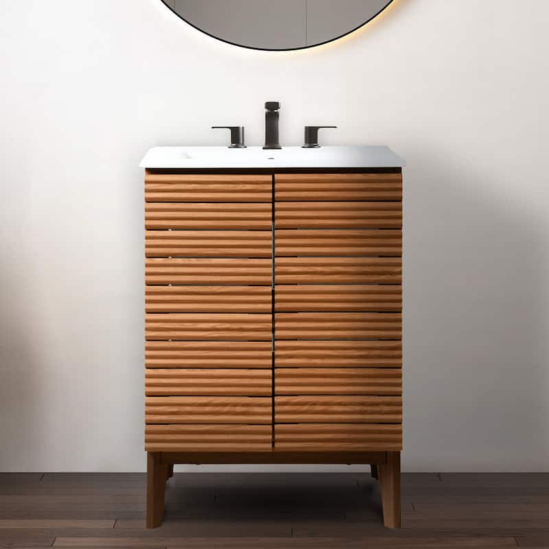 Javer Thin Linear Slat Modern Farmhouse 2-Shelf Bath Vanity Cabinet Only (Sink Basin not Included), by JONATHAN Y