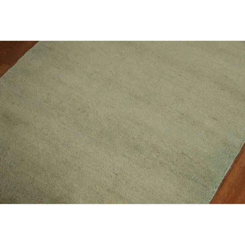 Green Modern Gabbeh Oriental Foyer Rug Hand-Knotted Wool Carpet - 2'7"x 4'1"