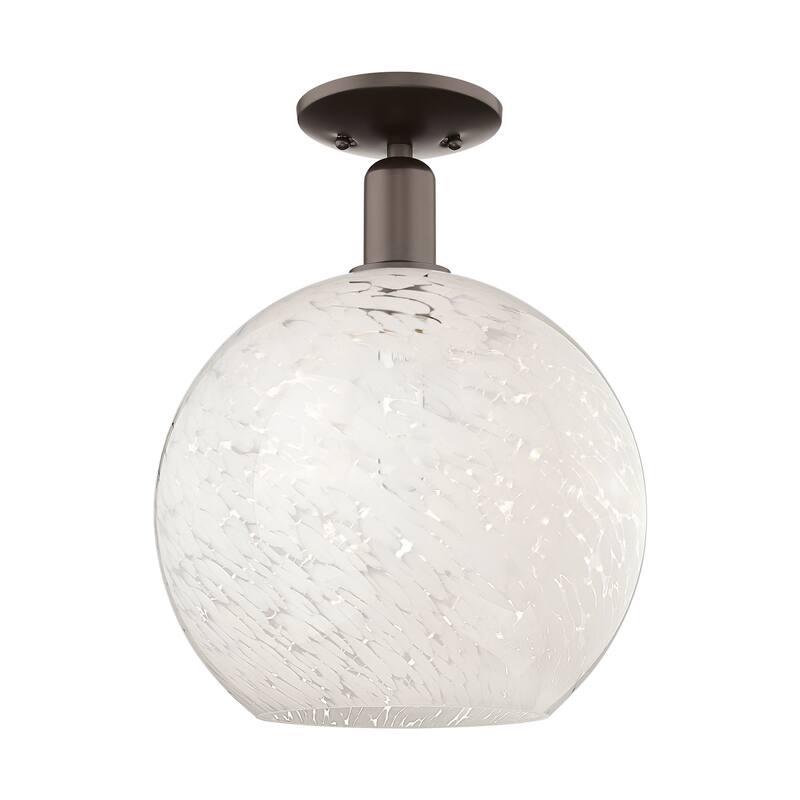 Innovations Lighting 716-1C-15-12 White Mouchette Semi-Flush White - Oil Rubbed Bronze / White Mouchette