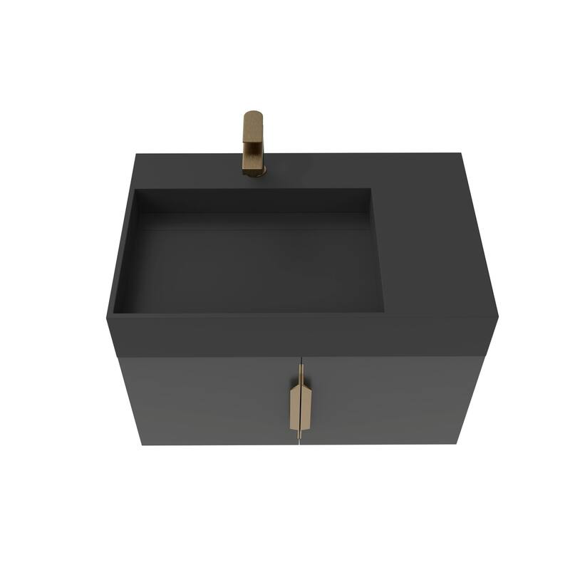 Amazon 30" Wall Mounted Bathroom Left Basin Vanity Set w/ Black Top