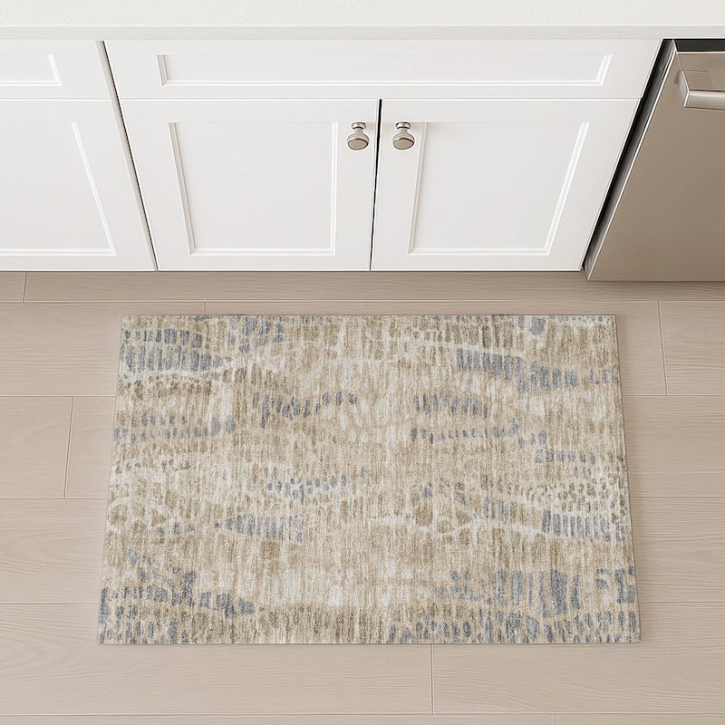 Machine Washable Indoor/ Outdoor Modern Imprints Chantille Rug