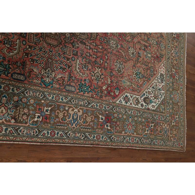 Pink Geometric Tabriz Vintage Persian Area Rug Handmade Wool Carpet - 6'5" x 9'9"