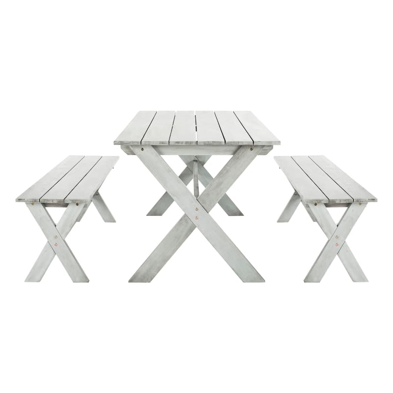 SAFAVIEH Outdoor Taina Bench & Table Set (3-Piece) - 35Wx59Dx30H