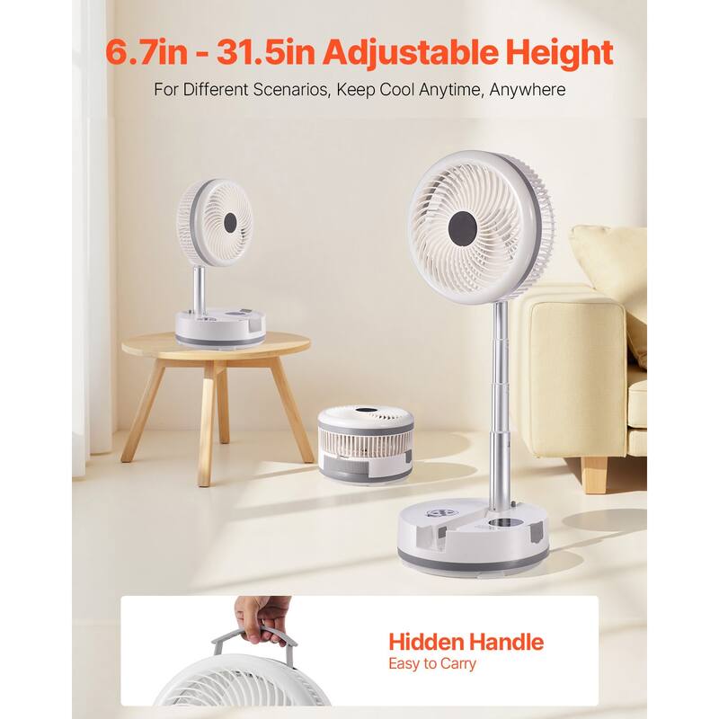 10 inch Foldable Rechargeable Oscillating Fan 3 in 1 Remote 9 Speeds