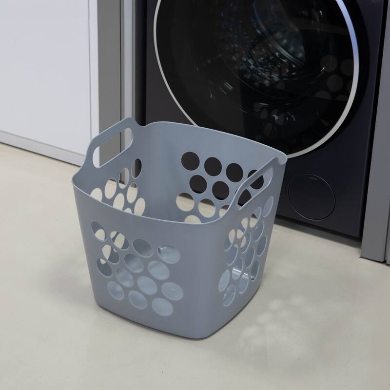 Flexible Plastic Laundry Basket - Square Storage Hamper with Side Handles for Easy Carrying - 28 Litter