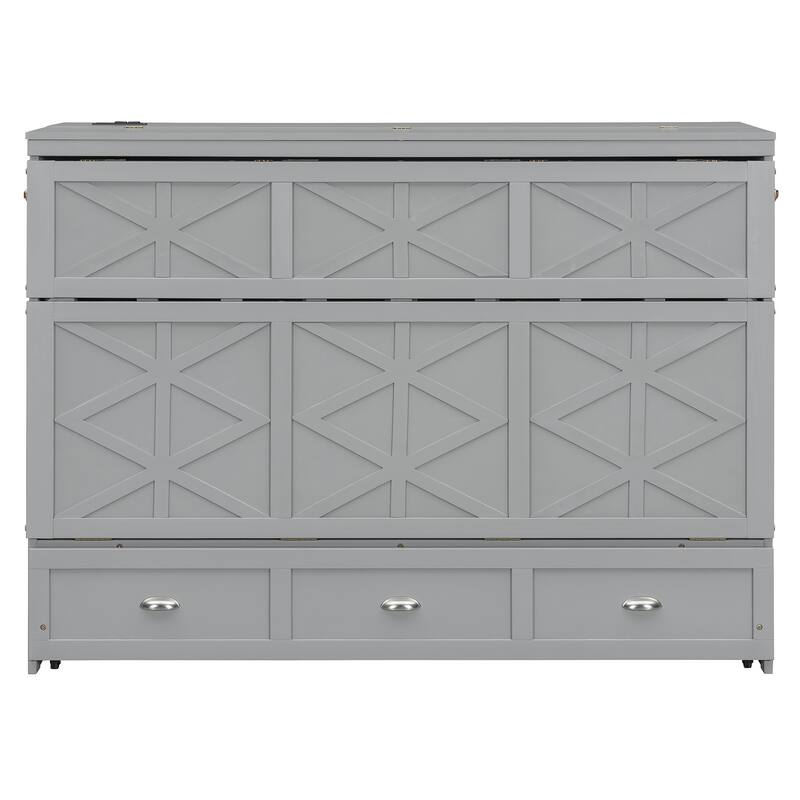 Roomfitters Queen Size Murphy Bed with Large Storage Drawer and USB Ports