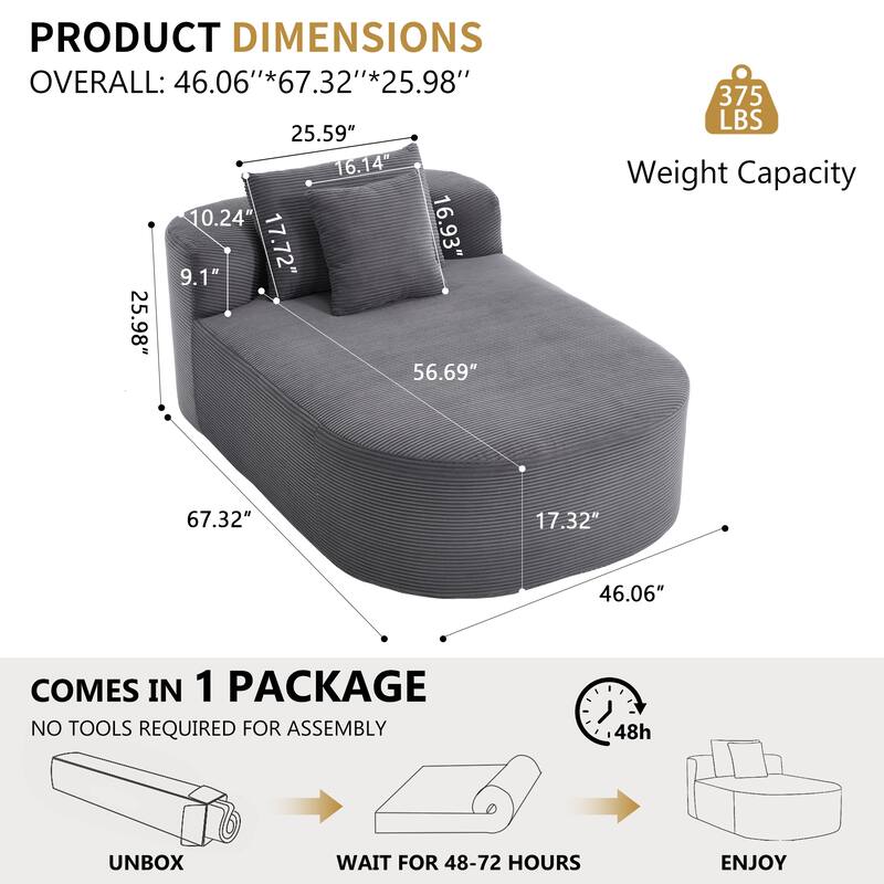67.5''Chaise Lounge Chair 46'' Wide Seat Indoor Corduroy Oversized Sleeper Sofa