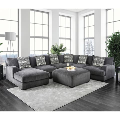 Furniture of America Cleo Modern Grey Chenille Modular Sectional